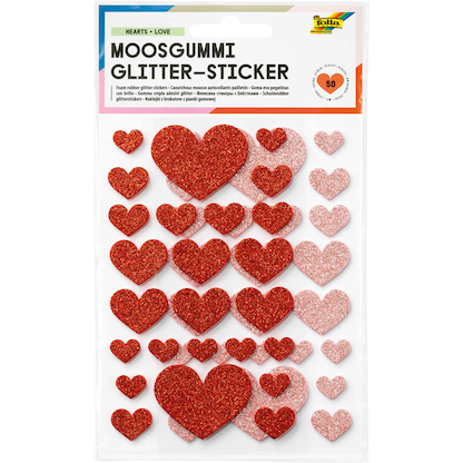 Artikelbild 9 für folia Moosgummi Glitter-Sticker HEARTS LOVE rot, hellrosa 50 St., Artikelnummer 692826