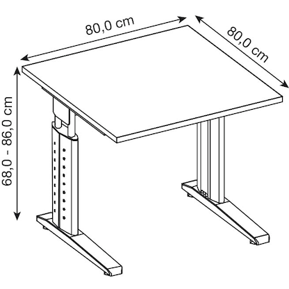 Artikelbild 2 für HAMMERBACHER US08 höhenverstellbarer Schreibtisch nussbaum quadratisch, C-Fuß-Gestell silber 80,0 x 80,0 cm, Artikelnummer 860268