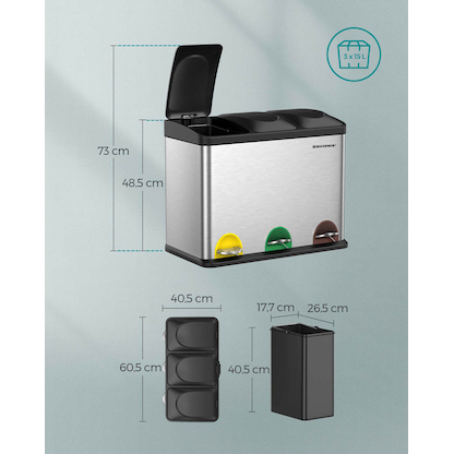 Artikelbild 9 für SONGMICS Mülltrenner 3 x 15,0 l edelstahl, Artikelnummer 262897