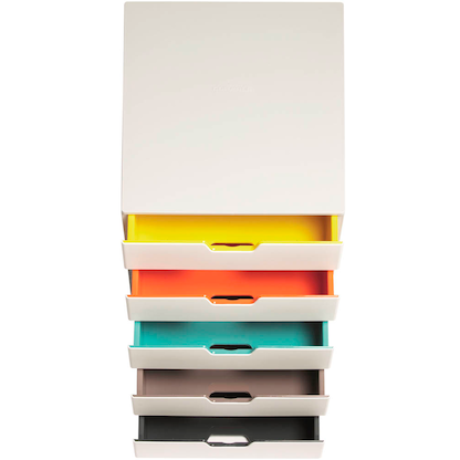Artikelbild 3 für DURABLE Schubladenbox VARICOLOR® weiß mit bunten Farblinien 762527, DIN A4 mit 5 Schubladen, Artikelnummer 663258