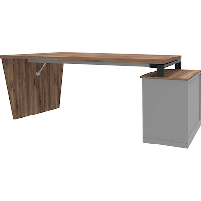 Artikelbild für röhr quantum Schreibtisch eiche Trapezform, Wangen-Gestell grau 176,3/210,0 x 80,0/100,0 cm, Artikelnummer 722477