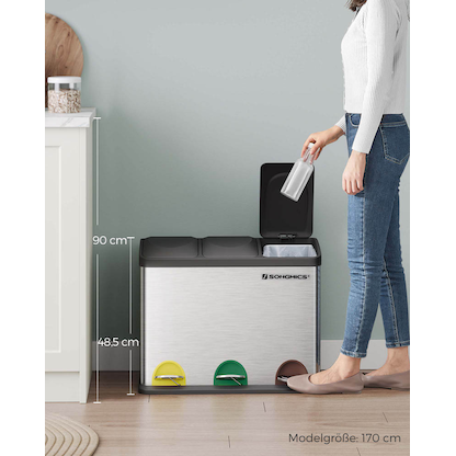 Artikelbild 10 für SONGMICS Mülltrenner 3 x 15,0 l edelstahl, Artikelnummer 262897