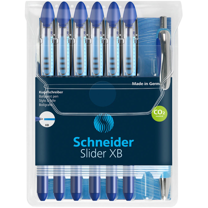 Artikelbild 2 für AKTION: Schneider Kugelschreiber Slider Basic blau/transparent, Schreibfarbe: blau, 6 St. + GRATIS Slider Kugelschreiber Rave XB, blau, Artikelnummer 385112