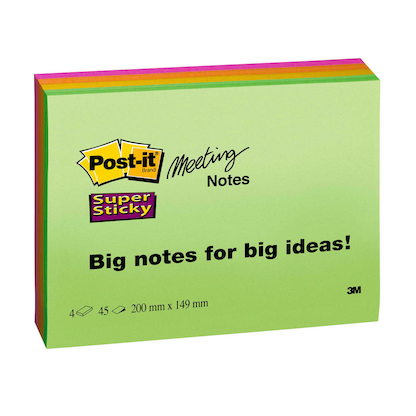 Artikelbild 2 für Post-it® Super Sticky Meeting Notes Haftnotizen extrastark 6845-SSP farbsortiert, 4 Blöcke, Artikelnummer 128140