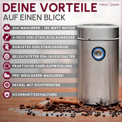 Artikelbild 10 für ProfiCook PC-KSW 1216 Kaffeemühle silber 150 W, Artikelnummer 299619