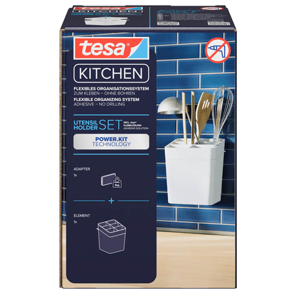 Artikelbild 3 für tesa Küchenutensilienhalter weiß, Einzeladapter, Utensilienhalter, Utensilieneinlage, tesa® Power.Kit Adapter, tesa® Klebeapplikator, Anleitung, Wasserwaage, Rändelmutter, Artikelnummer 554887