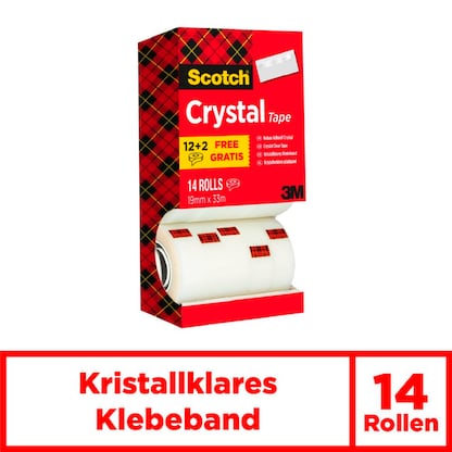 Artikelbild 7 für 12 + 2 GRATIS: Scotch Crystal Klebefilm kristall-klar 19,0 mm x 33,0 m 12 Rollen + GRATIS 2 Rollen, Artikelnummer 204366