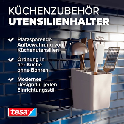 Artikelbild 4 für tesa Küchenutensilienhalter weiß, Einzeladapter, Utensilienhalter, Utensilieneinlage, tesa® Power.Kit Adapter, tesa® Klebeapplikator, Anleitung, Wasserwaage, Rändelmutter, Artikelnummer 554887