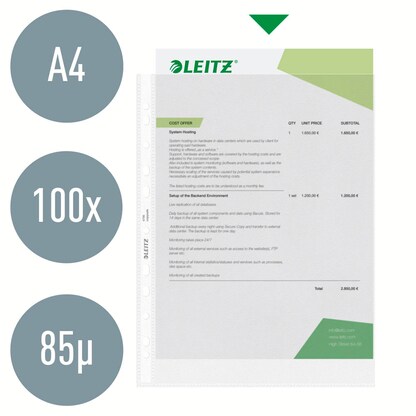 Artikelbild 5 für AKTION: 100 LEITZ Prospekthüllen 4790 DIN A4 transparent genarbt 0,09 mm, Artikelnummer 663957