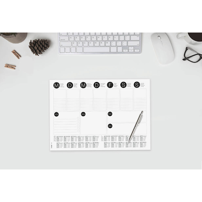 Artikelbild 2 für SIGEL Schreibtischunterlage WOCHENPLANER 2026/2027 schwarz/weiß Papier 42,0 x 29,7 cm, 30 Blatt, Artikelnummer 585283