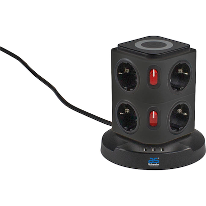 Artikelbild für as-Schwabe QI-Wireless Ladestation 8-fach Steckdosenturm 2,0 m schwarz, Artikelnummer 973060