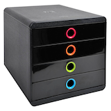 Artikelbild 1 für Exacompta Schubladenbox POP-BOX schwarz mit bunten Grifflöchern 314498D, DIN A4 mit 4 Schubladen, Artikelnummer 667670