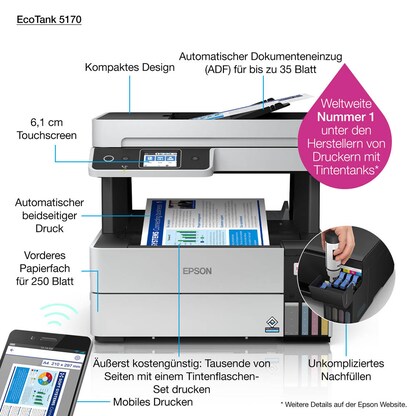 Artikelbild 13 für AKTION: EPSON EcoTank ET-5170 4 in 1 Tintenstrahl-Multifunktionsdrucker grau mit 50 Euro CashBack, Artikelnummer 374803