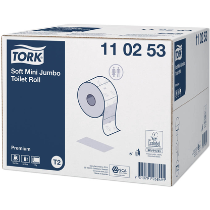 Artikelbild 3 für TORK Jumbo-Toilettenpapier T2 Premium Mini 2-lagig Recyclingpapier, 12 Rollen, Artikelnummer 797217