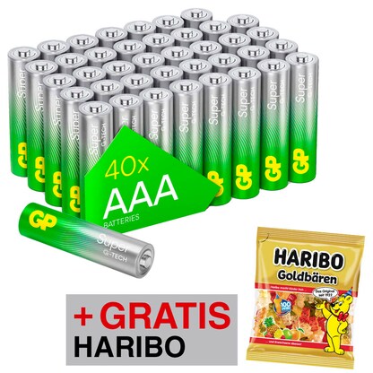 Artikelbild 7 für AKTION: 40 GP Batterien SUPER Micro AAA 1,5 V + GRATIS HARIBO Goldbären 175,0 g, Artikelnummer 819163