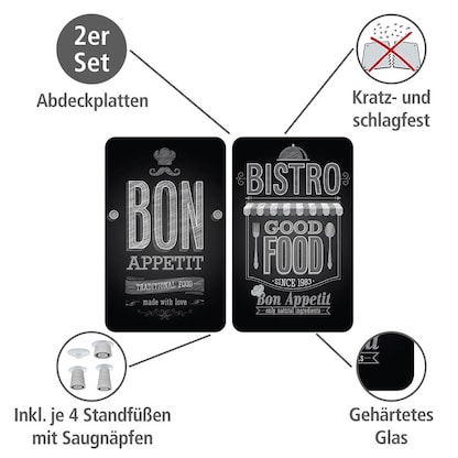 Artikelbild 2 für WENKO Herdabdeckplatten Bon Appetit schwarz, grau, 2 St., Artikelnummer 530204