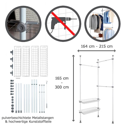 Artikelbild 2 für WENKO Teleskop-Garderobe Herkules Duo 50611100 grau Metall 164,0 - 215,0 x 165,0 - 300,0 cm, Artikelnummer 665007
