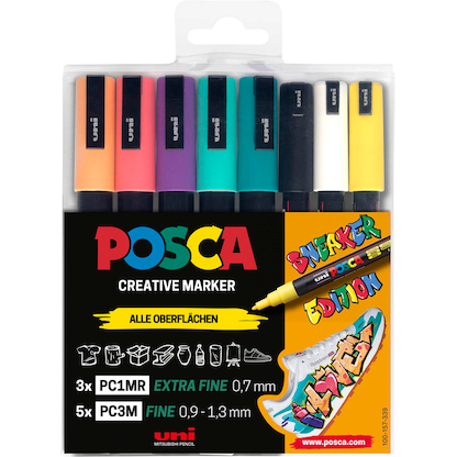 Artikelbild 1 für uni-ball POSCA Sneaker weiß Acrylstift farbsortiert 0,9 - 1,3 mm, 8 St., Artikelnummer 106876