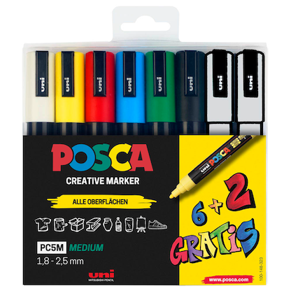 Artikelbild 24 für uni-ball POSCA PC-5M Acrylstift farbsortiert 1,8 - 2,5 mm, 8 St., Artikelnummer 106889