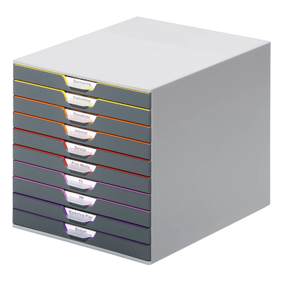 Artikelbild 4 für DURABLE Schubladenbox VARICOLOR® dunkelgrau mit bunten Farblinien 761027, DIN A4 mit 10 Schubladen, Artikelnummer 113993