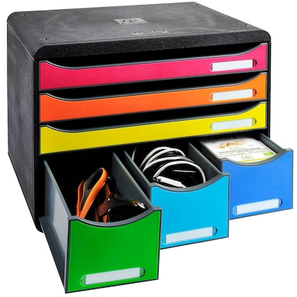 Artikelbild 3 für Exacompta Schubladenbox STORE-BOX rot, orange, gelb, grün, hellblau, violett 306798D, DIN A4 quer mit 6 Schubladen, Artikelnummer 667586