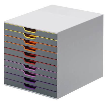 Artikelbild 3 für DURABLE Schubladenbox VARICOLOR® dunkelgrau mit bunten Farblinien 761027, DIN A4 mit 10 Schubladen, Artikelnummer 113993
