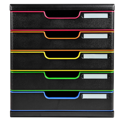 Artikelbild 2 für Exacompta Schubladenbox Modulo schwarz mit bunten Farblinien 301914D, DIN A4 mit 5 Schubladen, Artikelnummer 667555