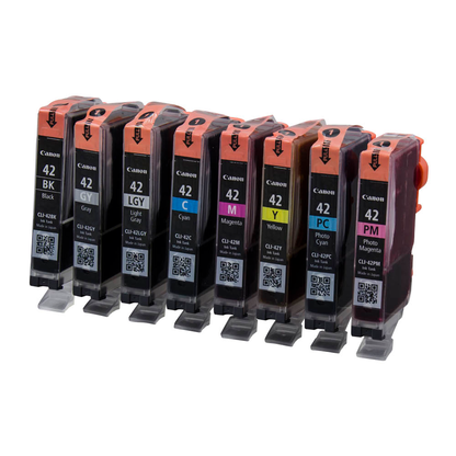 Artikelbild 3 für Canon CLI-42 BK/C/M/Y/PC/PM/GY/LGY schwarz, cyan, magenta, gelb, Foto cyan, Foto magenta Druckerpatronen, 8er-Set, Artikelnummer 110421