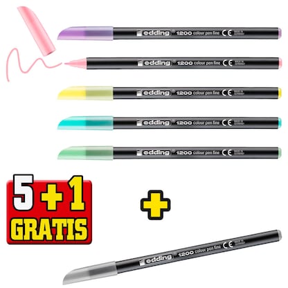 Artikelbild 2 für 5 + 1 GRATIS: edding 1200 Filzstifte farbsortiert, 5 St. + GRATIS 1 St., Artikelnummer 347538