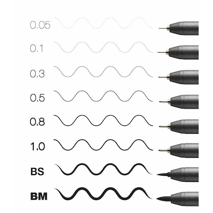 Artikelbild 7 für COPIC® Multiliner Fineliner schwarz 0.05 + 0.1 + 0.3 + 0.5 + 0.8 + 1.0 + BS + BM mm, 8 St., Artikelnummer 361517