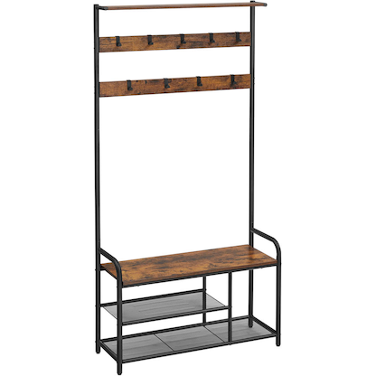 Artikelbild 15 für VASAGLE Garderobenbank mit Haken und Schuhrost HSR409B01 braun, schwarz Metall 85,0 cm, Artikelnummer 438487