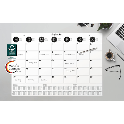 Artikelbild 9 für SIGEL Schreibtischunterlage MONATSPLANER 2026/2027/2028 schwarz/weiß Papier 59,5 x 41,0 cm, 12 Blatt, Artikelnummer 585297