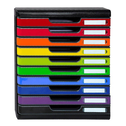 Artikelbild 2 für Exacompta Schubladenbox Modulo 2x rot, orange, gelb, 2x grün, 2x blau, violett, schwarz 302798D, DIN A4 mit 10 Schubladen, Artikelnummer 667624