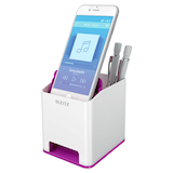 Artikelbild 1 für AKTION: LEITZ Stiftehalter WOW Duo Colour perlweiß/violett Polystyrol 2 Fächer 9,0 x 10,1 x 10,0 cm mit Prämie nach Registrierung, Artikelnummer 644288