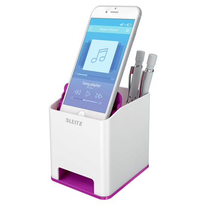 Artikelbild für AKTION: LEITZ Stiftehalter WOW Duo Colour perlweiß/violett Polystyrol 2 Fächer 9,0 x 10,1 x 10,0 cm mit Prämie nach Registrierung, Artikelnummer 644288