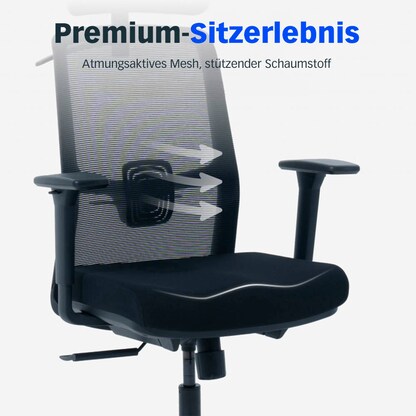 Artikelbild 8 für FlexiSpot Bürostuhl Office Premium YZ03 Stoff schwarz, Gestell schwarz, Artikelnummer 656377