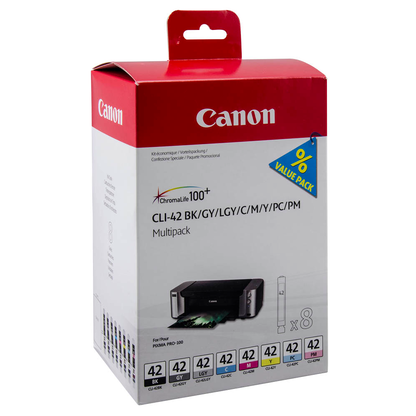 Artikelbild 2 für Canon CLI-42 BK/C/M/Y/PC/PM/GY/LGY schwarz, cyan, magenta, gelb, Foto cyan, Foto magenta Druckerpatronen, 8er-Set, Artikelnummer 110421