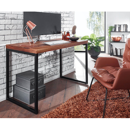 Artikelbild 4 für WOHNLING Schreibtisch sheesham rechteckig, U-Fuß-Gestell schwarz 117,0 x 59,0 cm, Artikelnummer 910483