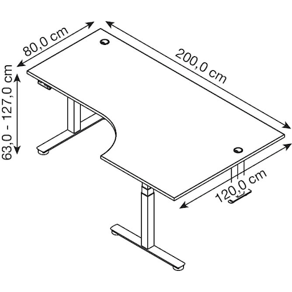 Artikelbild 3 für HAMMERBACHER VXDSM82 elektrisch höhenverstellbarer Schreibtisch buche L-Form, T-Fuß-Gestell silber 200,0 x 120,0 cm, Artikelnummer 454951