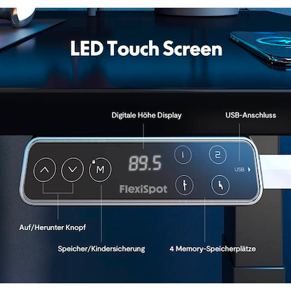 Artikelbild 8 für FlexiSpot E7L elektrisch höhenverstellbares Schreibtischgestell schwarz ohne Tischplatte, T-Fuß-Gestell schwarz 127,5 - 210,0 x 60,0 - 80,0 cm, Artikelnummer 445047