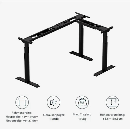 Artikelbild 3 für FlexiSpot E7L elektrisch höhenverstellbares Schreibtischgestell schwarz ohne Tischplatte, T-Fuß-Gestell schwarz 127,5 - 210,0 x 60,0 - 80,0 cm, Artikelnummer 445047