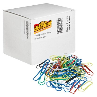 Artikelbild für office discount Büroklammern farbsortiert lackiert, 1.000 St., Artikelnummer 620526