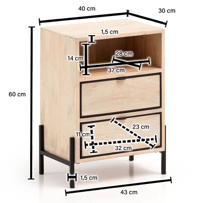 Artikelbild 2 für WOHNLING Nachttisch Massivholz braun 43,0 x 50,0 x 60,0 cm, Artikelnummer 314449