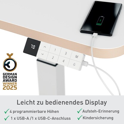 Artikelbild 8 für AKTION: LEITZ Ergo elektrisch höhenverstellbarer Schreibtisch weiß rechteckig, A-Fuß-Gestell weiß 80,0 x 60,0 cm mit 25 Euro CashBack, Artikelnummer 408338