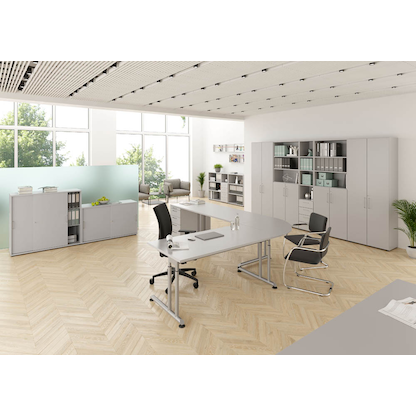 Artikelbild 7 für HAMMERBACHER ZS08 höhenverstellbarer Schreibtisch lichtgrau quadratisch, C-Fuß-Gestell silber 80,0 x 80,0 cm, Artikelnummer 992255