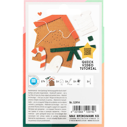 Artikelbild 4 für folia Nähset Mini Filzinies LEBKUCHENHAUS braun, Artikelnummer 692257