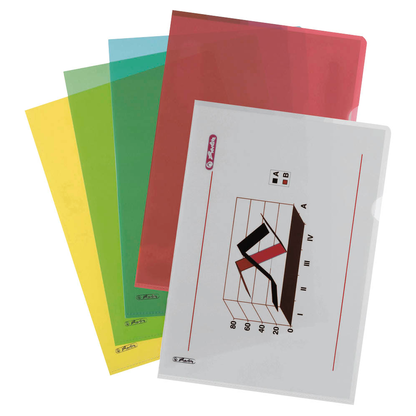 Artikelbild 20 für 10 herlitz Sichthüllen DIN A4 farbsortiert genarbt 0,19 mm, Artikelnummer 353084