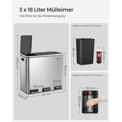 Artikelbild 6 für SONGMICS Mülltrenner 3 x 18,0 l silber, Artikelnummer 262438