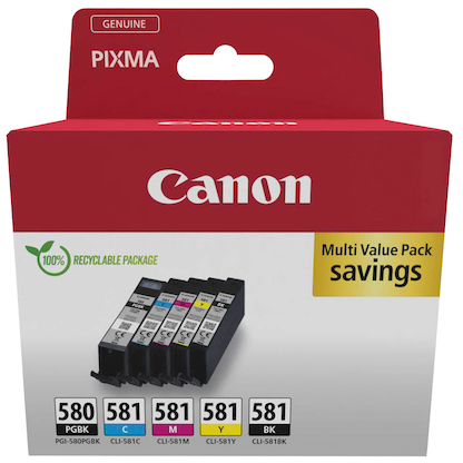 Artikelbild 4 für Canon PGI-580 PGBK/CLI-581 BK/C/M/Y schwarz, cyan, magenta, gelb Druckerpatronen, 5er-Set, Artikelnummer 207397