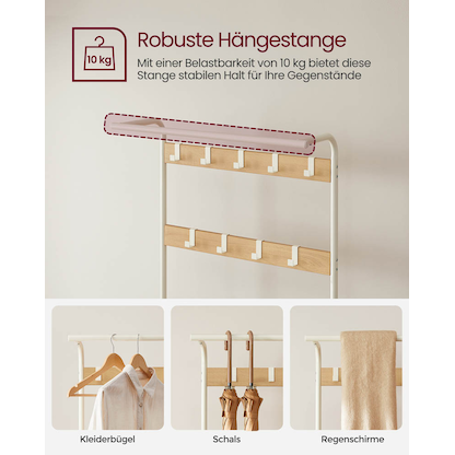 Artikelbild 7 für VASAGLE Garderobenbank mit Haken und Schuhrost HSR40W weiß Holz 72,0 cm, Artikelnummer 439848